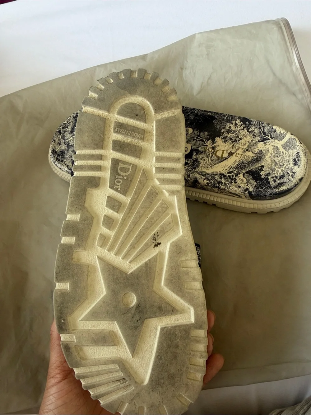 Dior Blue and White Toile Slide Sandals - Picture 3 of 3